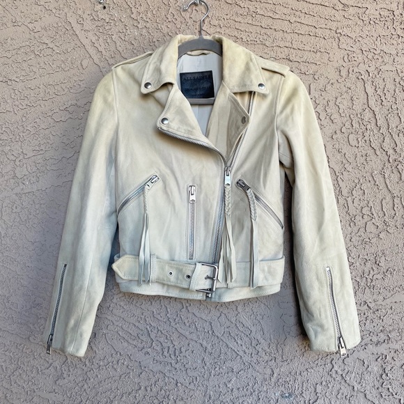 All Saints Jackets & Blazers - ALL SAINTS Goat Leather Suede Plait Balfern Biker Jacket Leather Moto Jacket 0